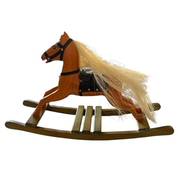 Vintage Folk Art Handcrafted / Handpainted Wooden Rocking Horse 17” X 11” - Picture 3 of 9